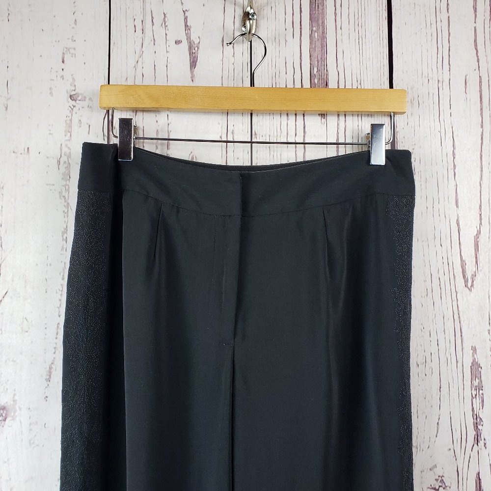 Norton McNaughton Dress Pants Womens Size 10 Floral Flat Front Wide Leg Black